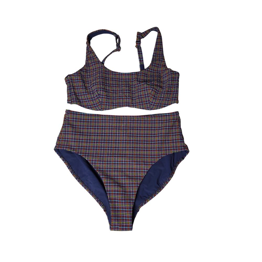 Athleta Colorful Plaid High-Waisted Bikini Set -  bottom Size Med,Top size 36B/C